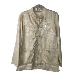 Laowangyeche Unisex Shirt Size Medium Cream Jacquard Dragon Button Samurai